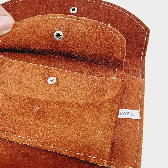 VINTAGE 70's Brasil Brown Suede Wallet CHECKBOOK HOLDER Snap Closure 7"×4"×1" - Picture 6 of 16